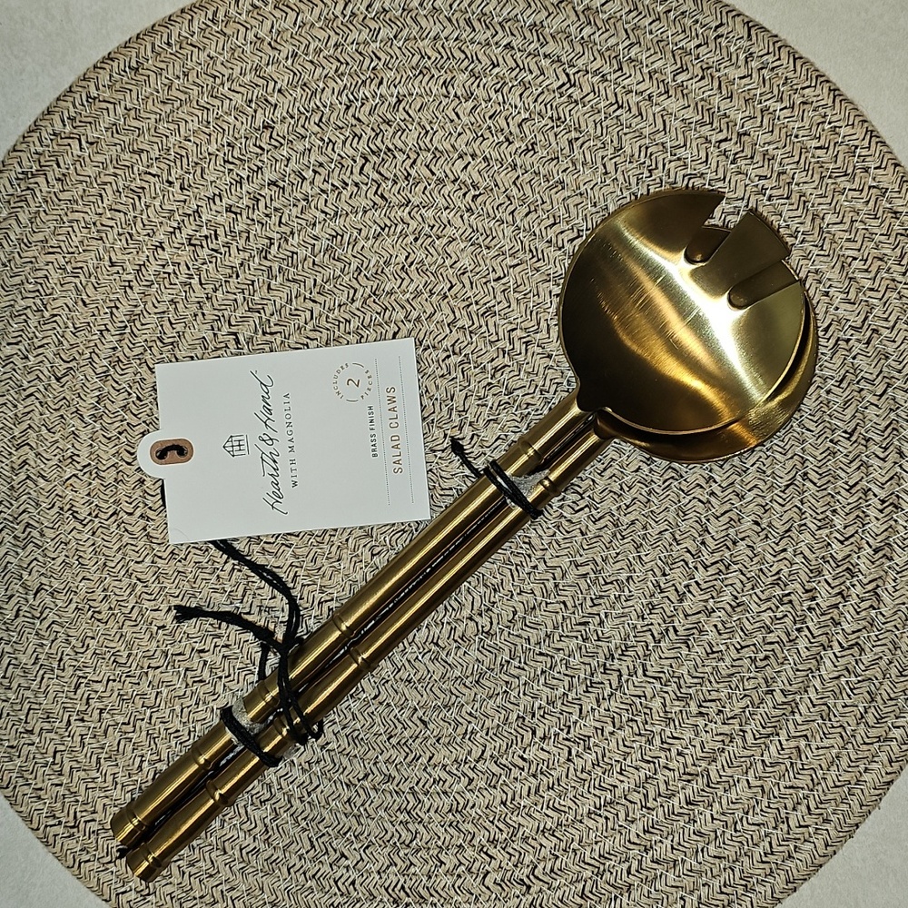 Hearth And Hand 2 Piece Brass Finish Salad Fork And Spoon Serving Set